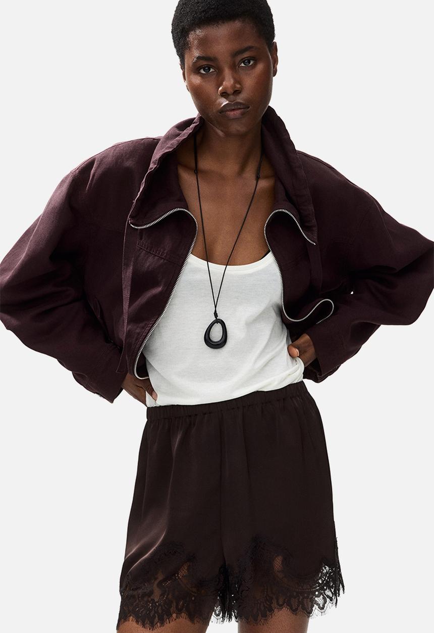 H&M - Linen-blend jacket - dark brown