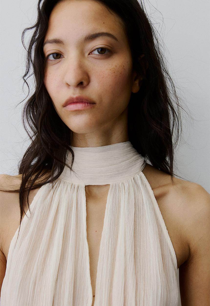 H&M - Scarf-collar chiffon top - cream