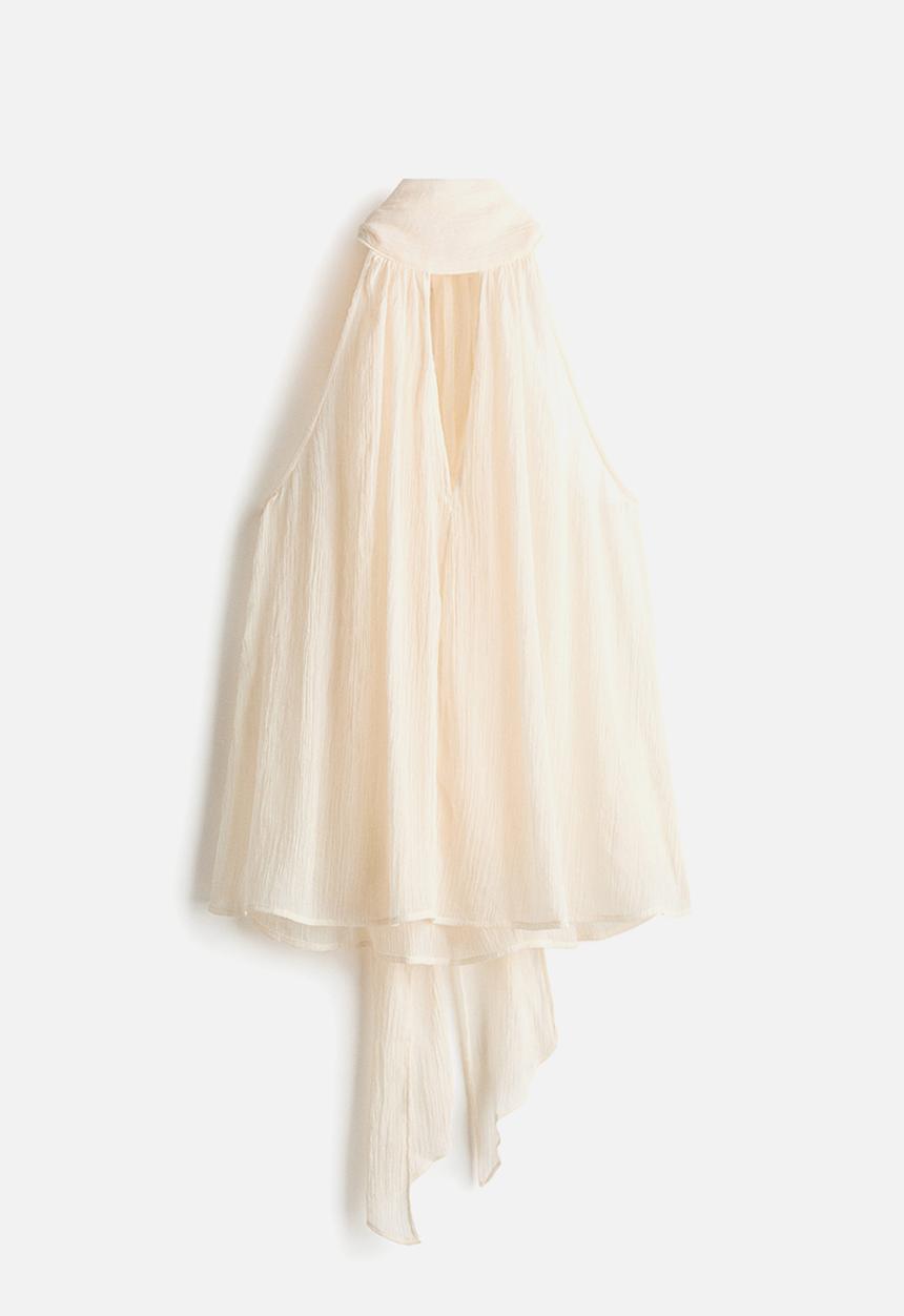 H&M - Scarf-collar chiffon top - cream