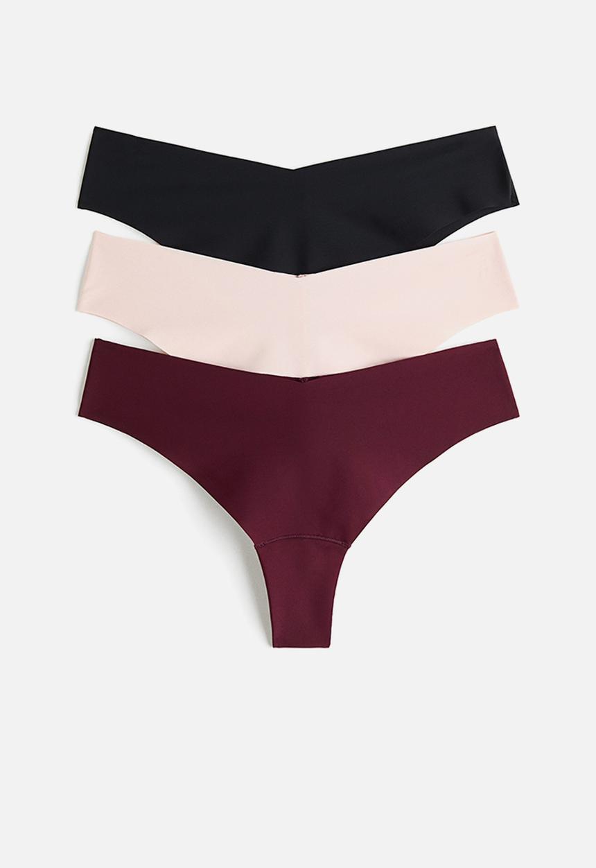 H&M - 3-pack invisible brazilian briefs - burgundy/light beige/black