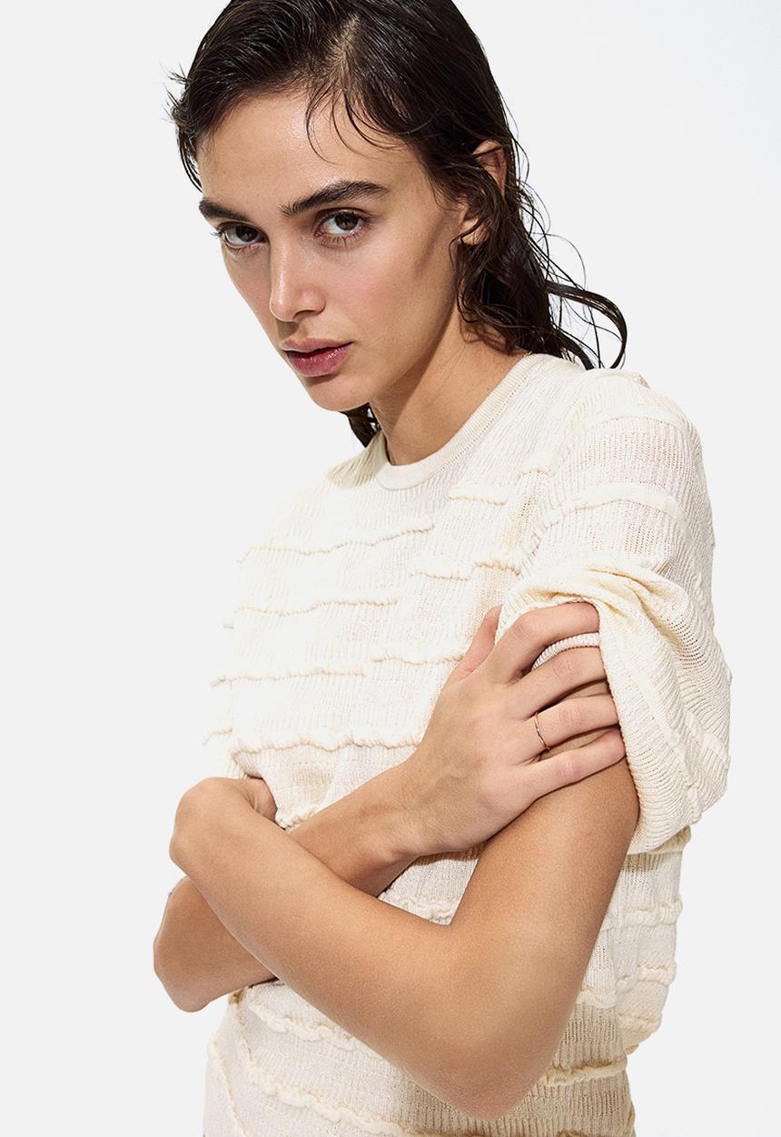 H&M - Frill-trimmed knitted top - cream