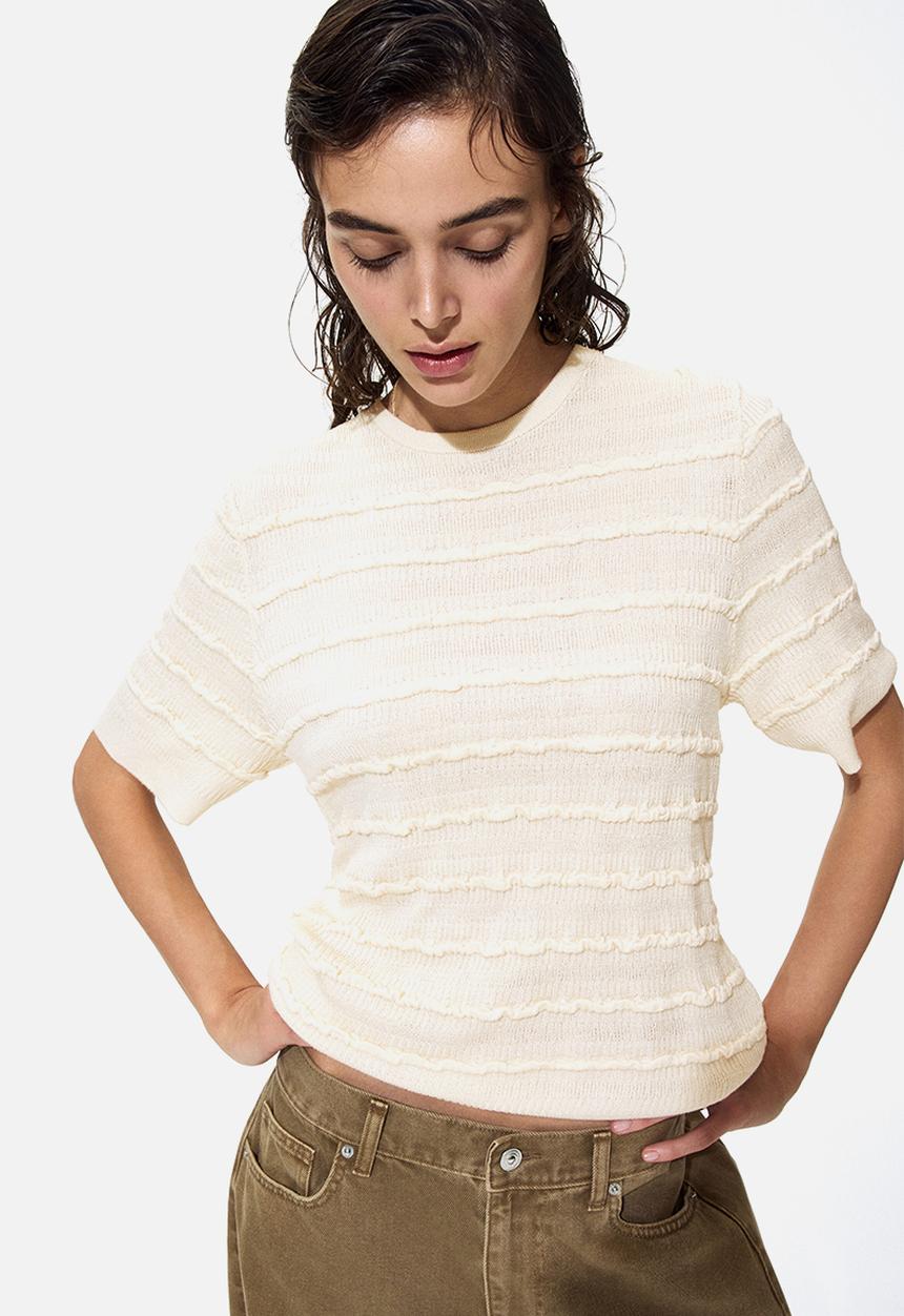 H&M - Frill-trimmed knitted top - cream