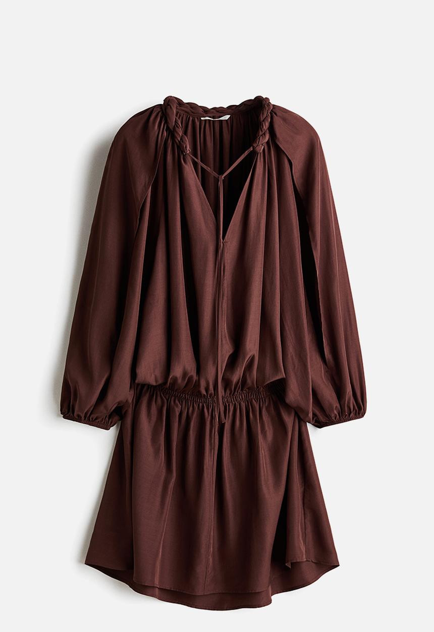 H&M - Braid-detail tunic dress - dark brown