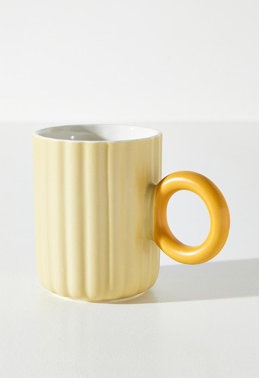 Excellent Houseware - Stripe Relief Mug with Coloured Handle Single 370ml - Yellow 