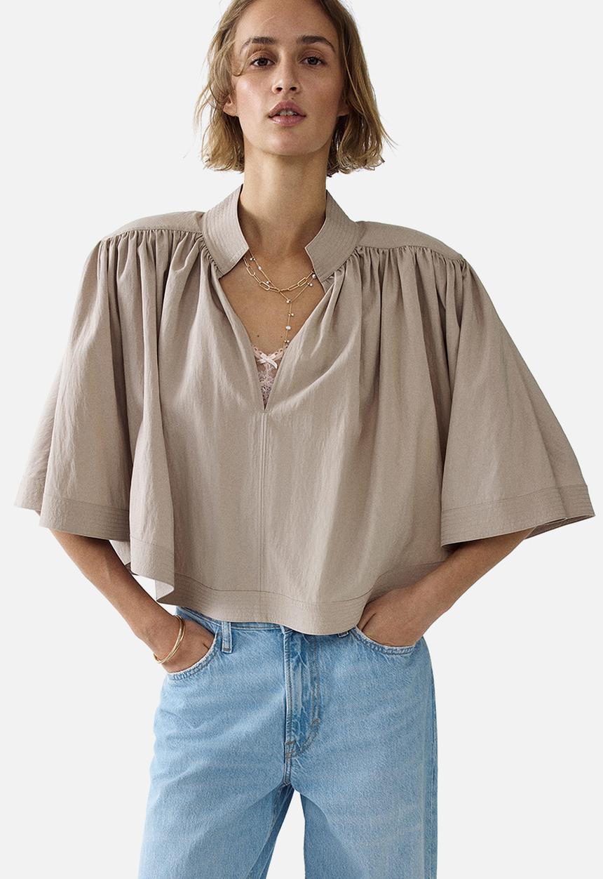 H&M - Shoulder-pad cape blouse - light dusty beige