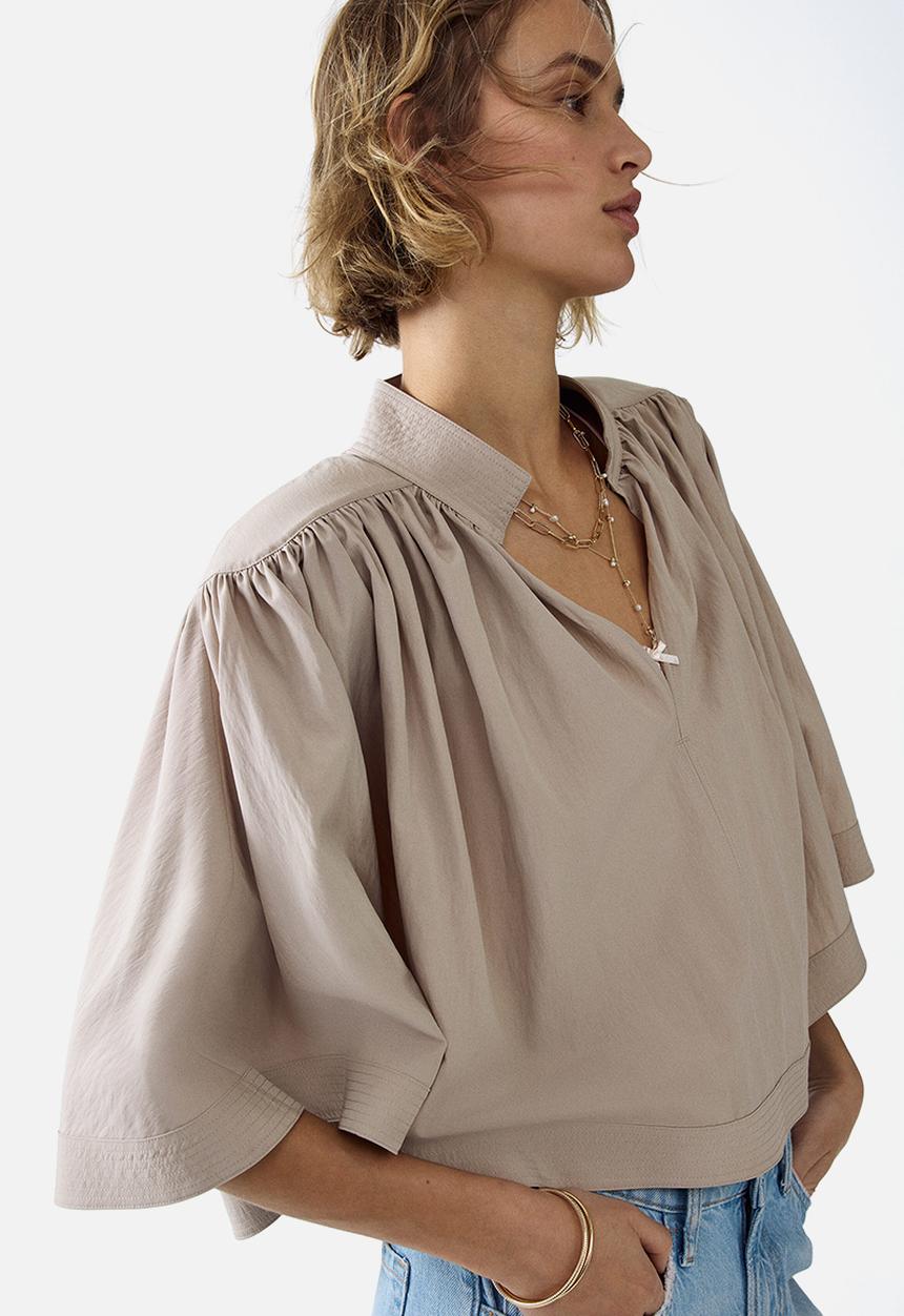 H&M - Shoulder-pad cape blouse - light dusty beige