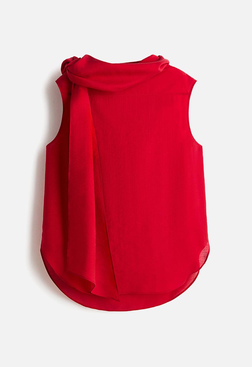 H&M - Sleeveless scarf-collar blouse - bright red