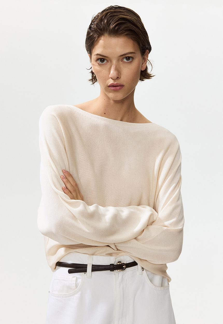 H&M - Boat-neck jumper - light beige