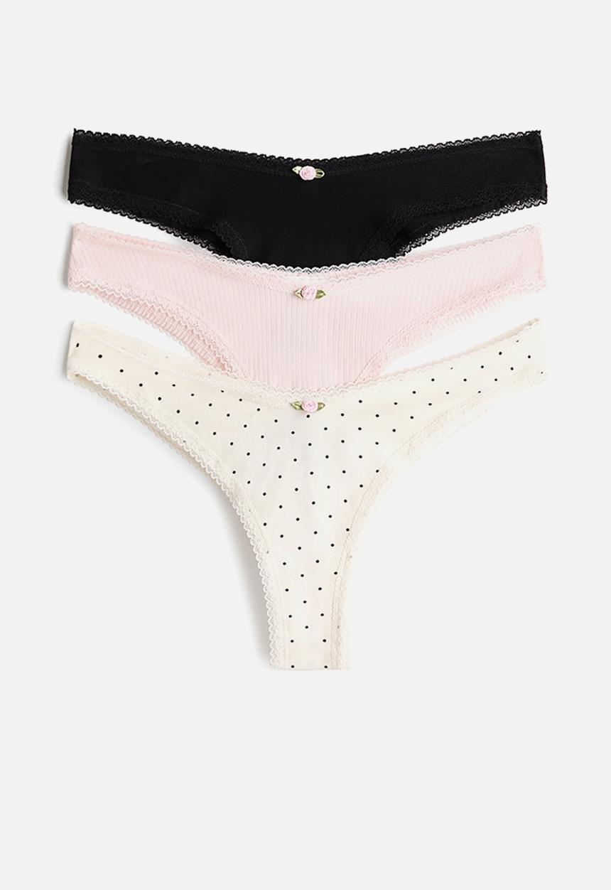 H&M - 3 Pack cotton brazilian briefs - light pink/polka dot