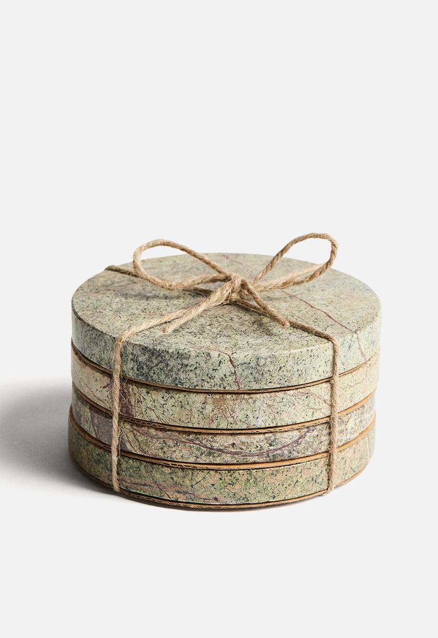 H&M - 4-pack marble coasters - beige/green