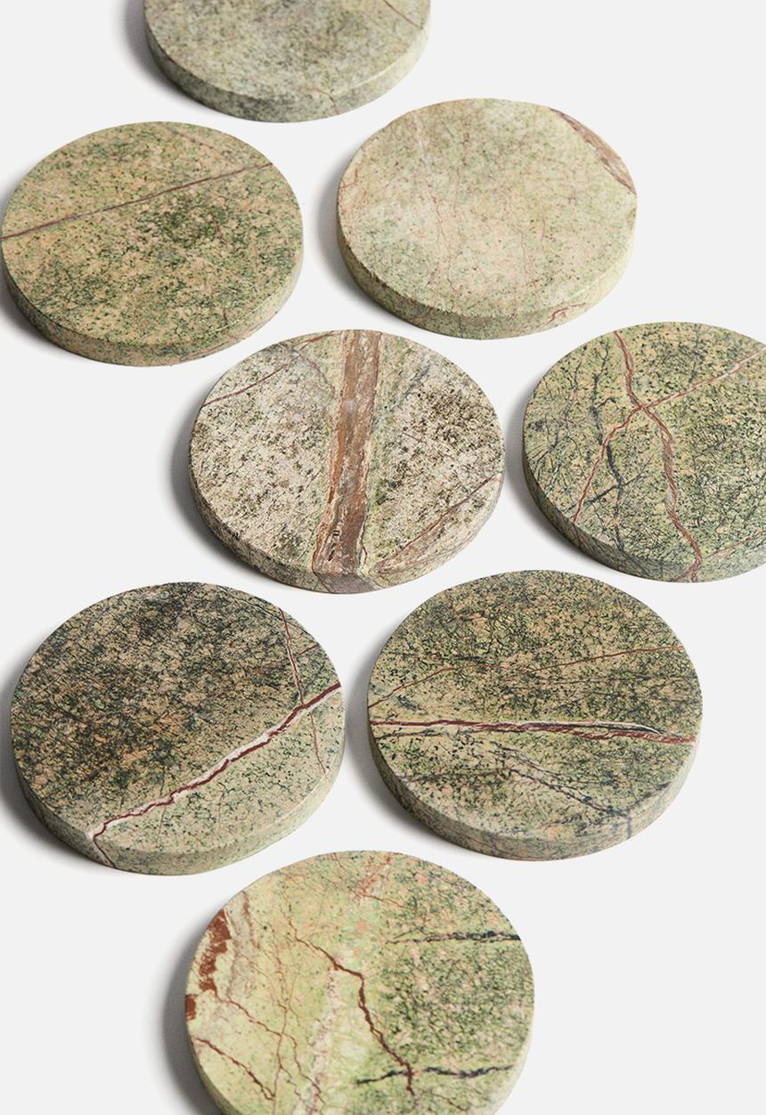 H&M - 4-pack marble coasters - beige/green