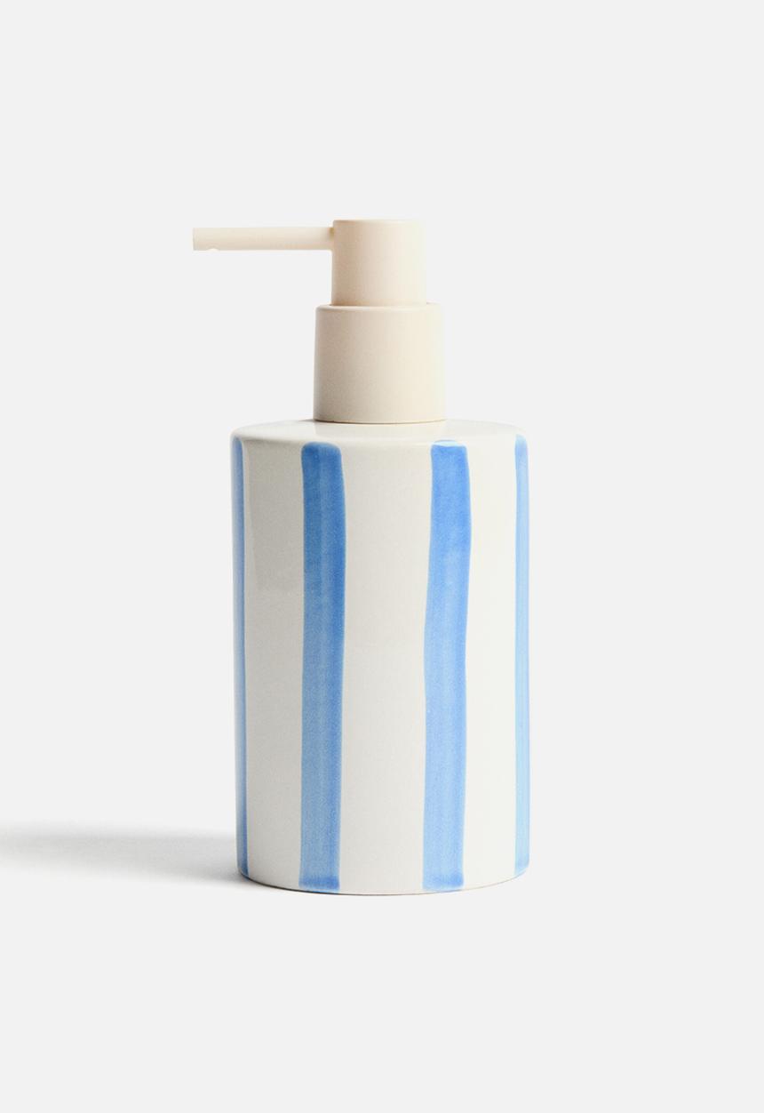 H&M - Stoneware soap dispenser - white/blue striped
