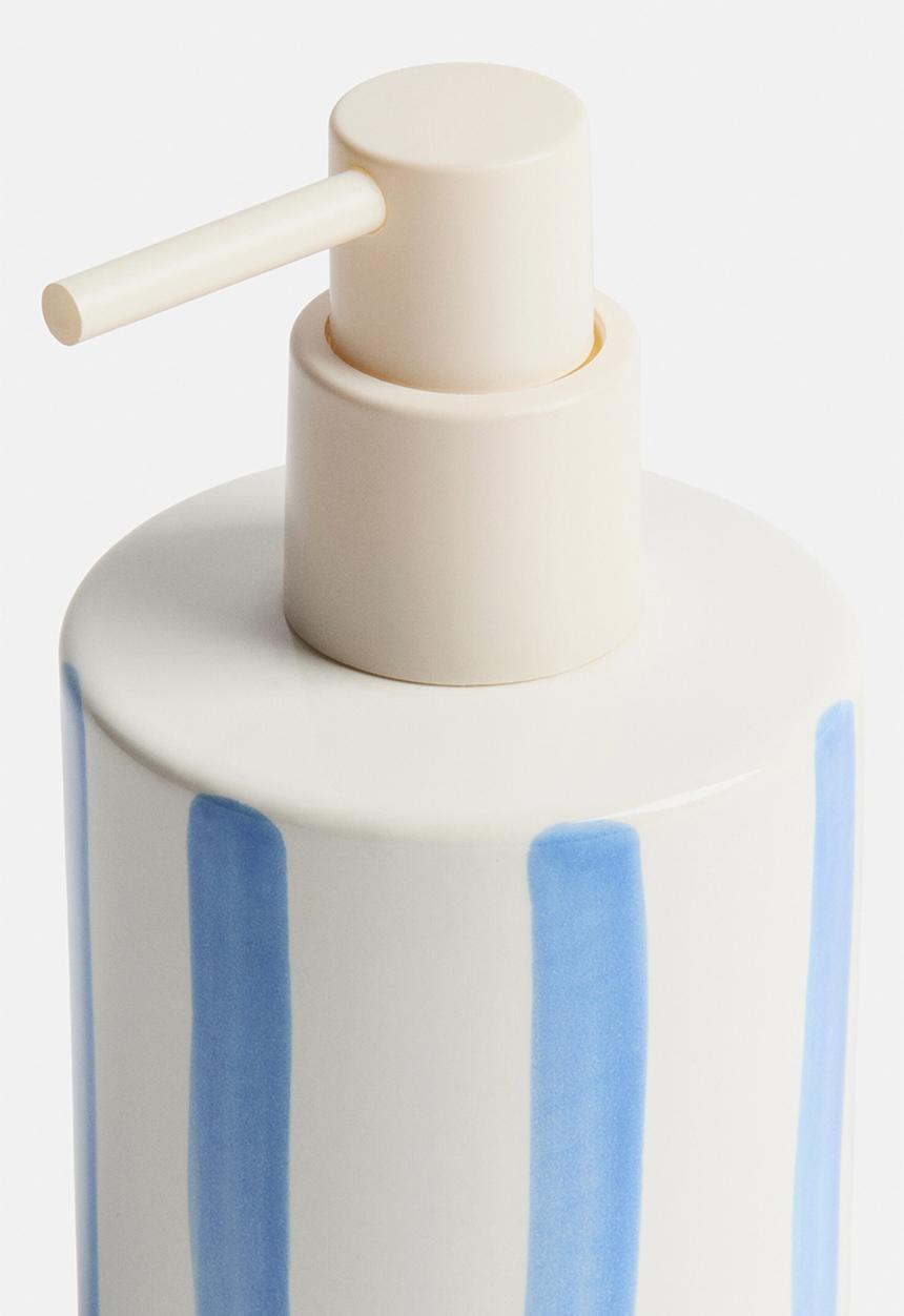 H&M - Stoneware soap dispenser - white/blue striped
