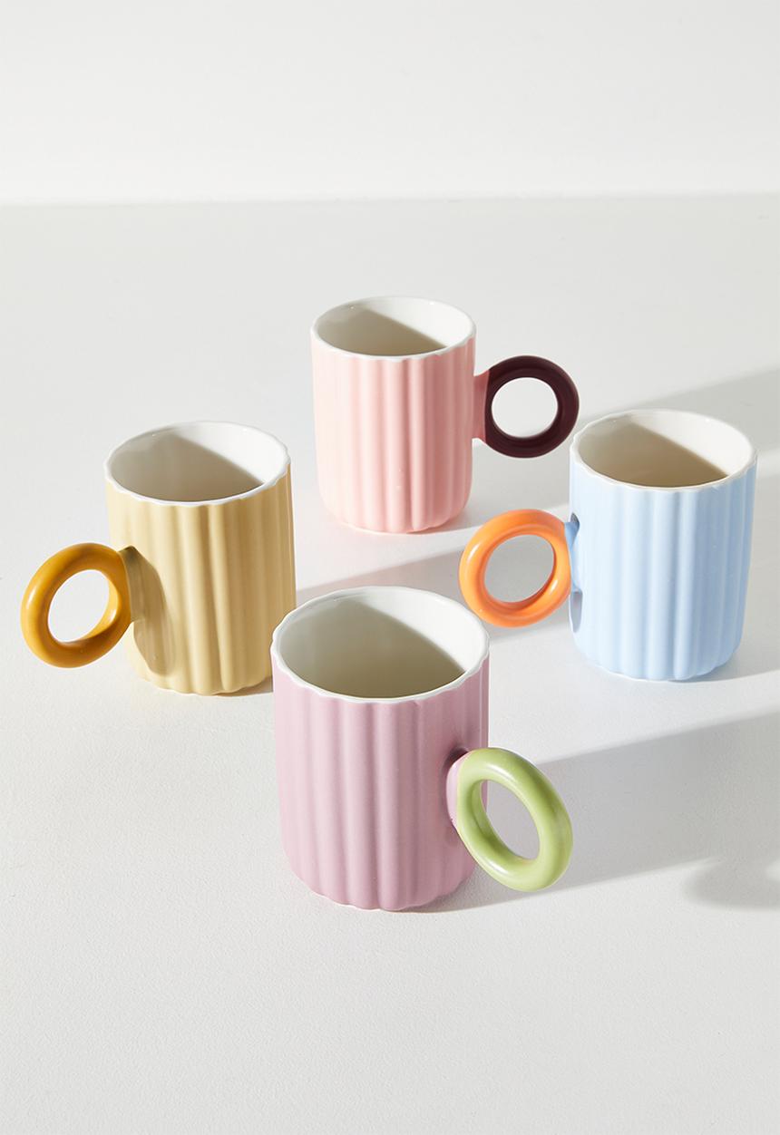 Excellent Houseware - Stripe Relief Mug with Coloured Handle Single 370ml - Pink
