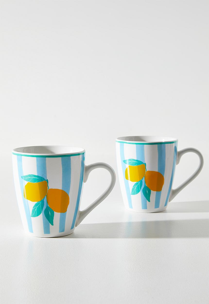 Excellent Houseware - Lemon & Stripe Mug - 380ml