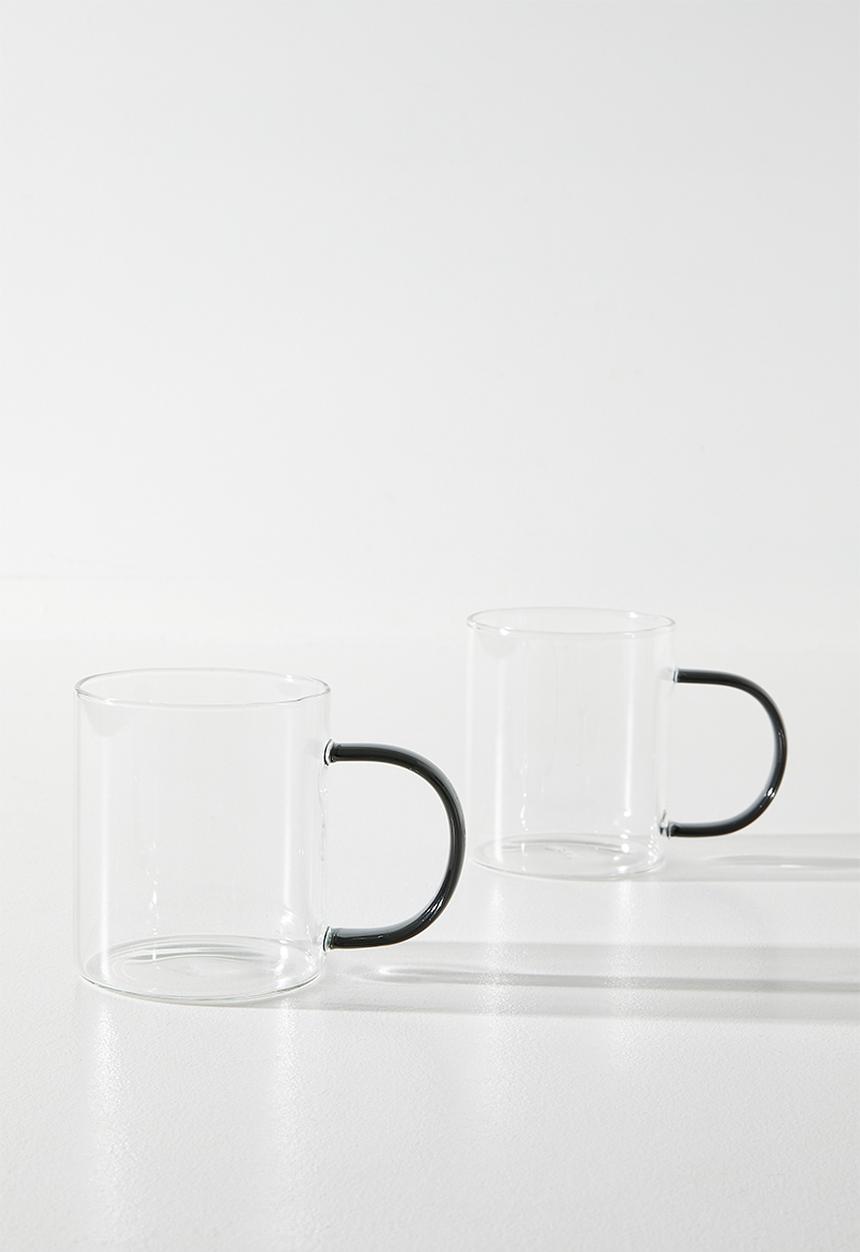 Excellent Houseware - Coffee Glass Mug with Blue C Handle - 2pcs  400ml