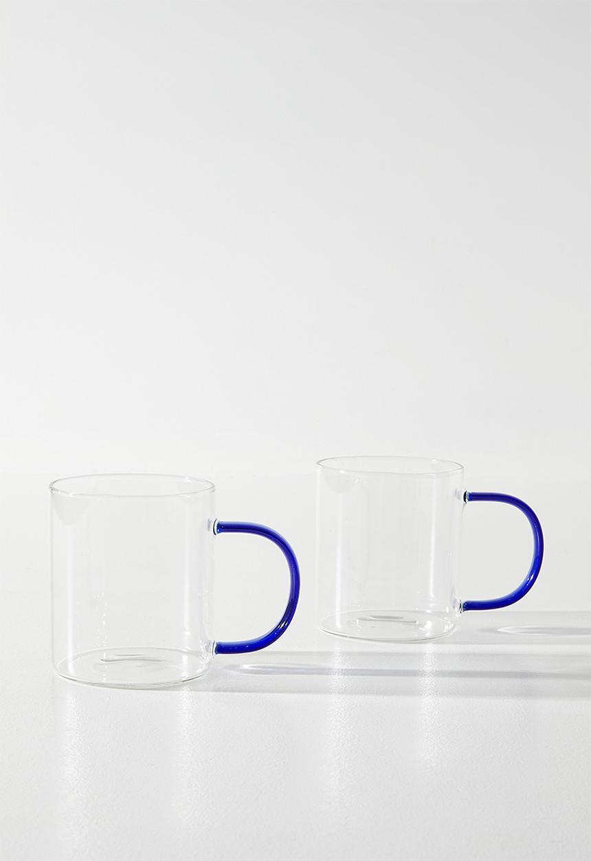 Excellent Houseware - Coffee Glass Mug with Blue C Handle - 2pcs  400ml