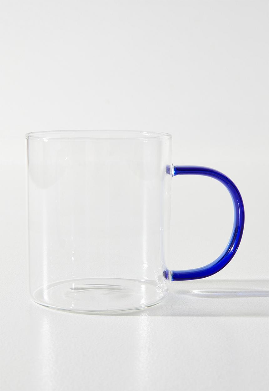 Excellent Houseware - Coffee Glass Mug with Blue C Handle - 2pcs  400ml