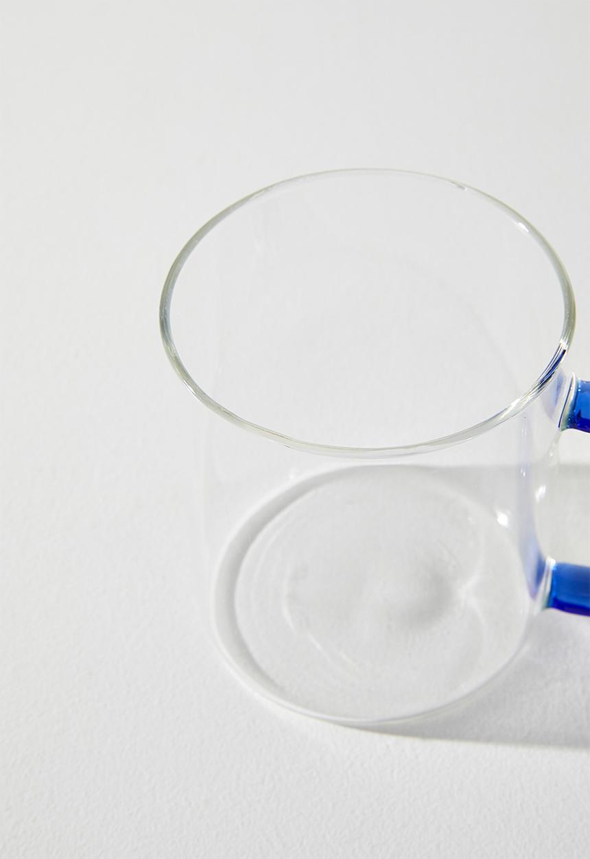 Excellent Houseware - Coffee Glass Mug with Blue C Handle - 2pcs  400ml
