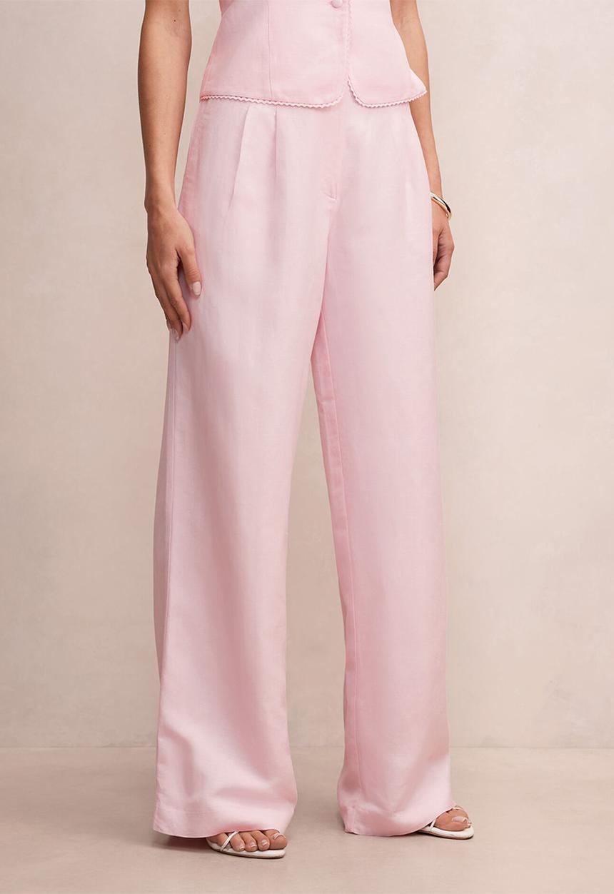 Forever New - Eva linen wide leg pants - pink whisper 