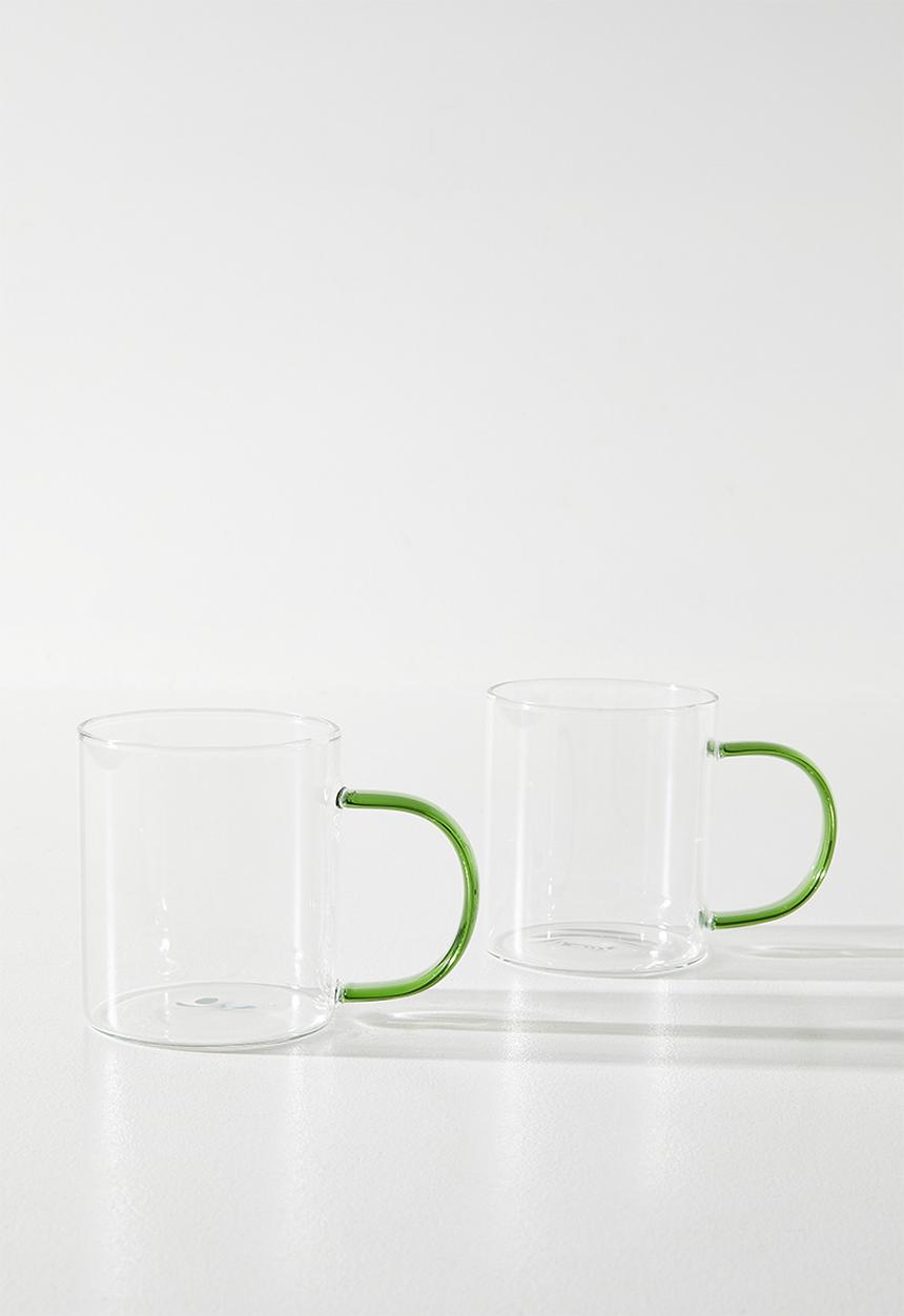 Excellent Houseware - Coffee Glass Mug with Green C Handle - 2pcs  400ml