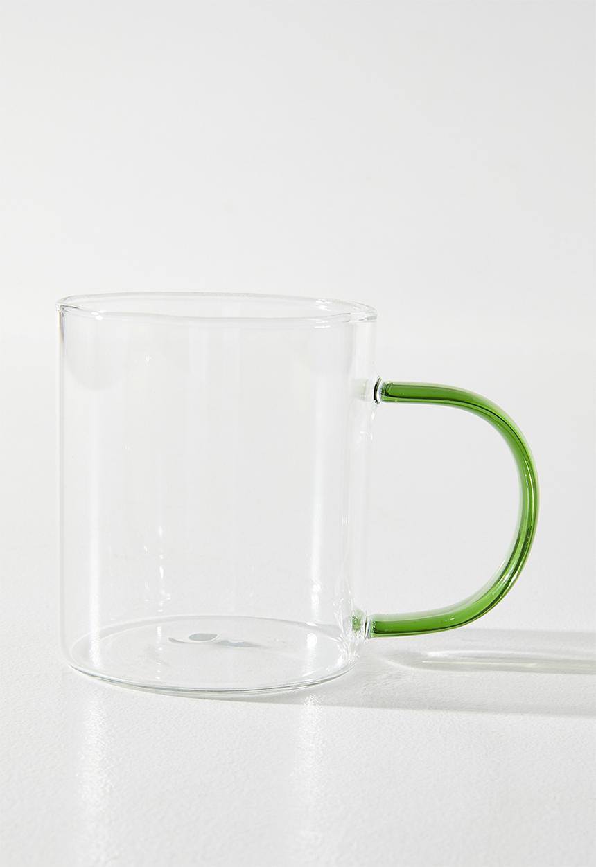 Excellent Houseware - Coffee Glass Mug with Green C Handle - 2pcs  400ml