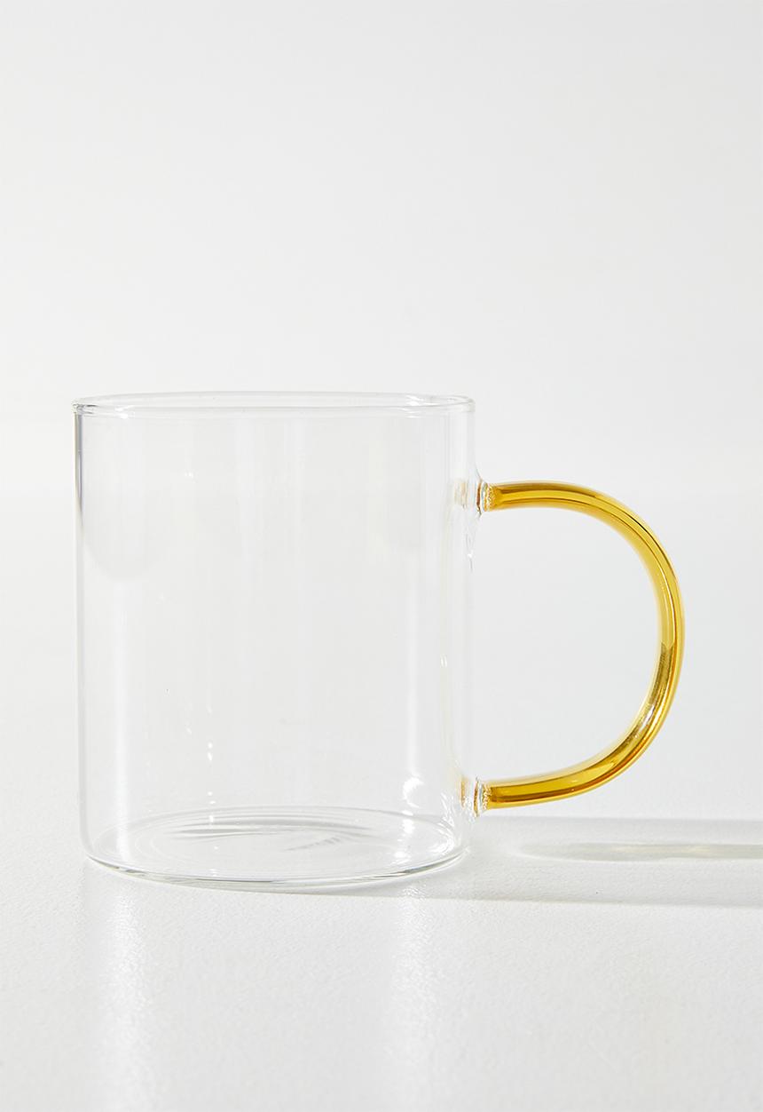 Excellent Houseware - Coffee Glass Mug with Yellow C Handle - 2pcs  400ml