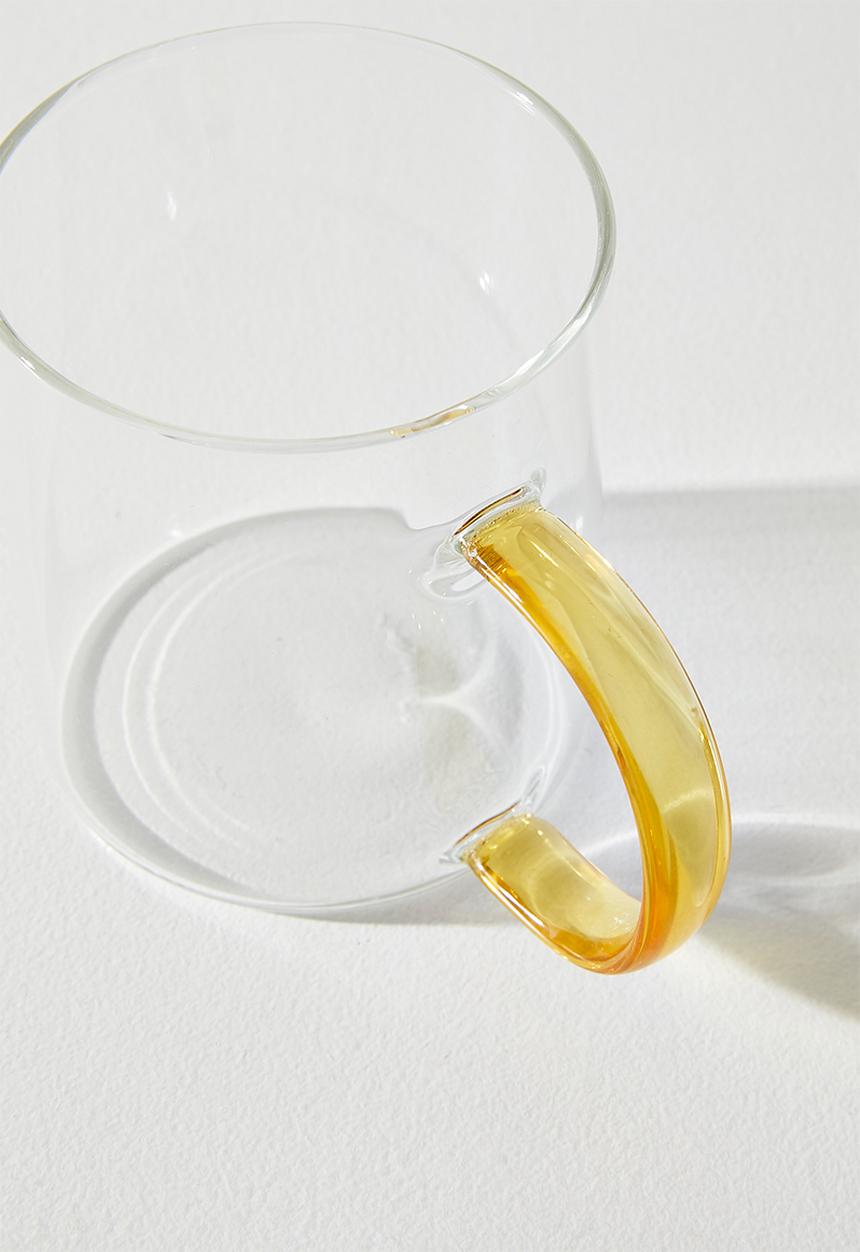 Excellent Houseware - Coffee Glass Mug with Yellow C Handle - 2pcs  400ml