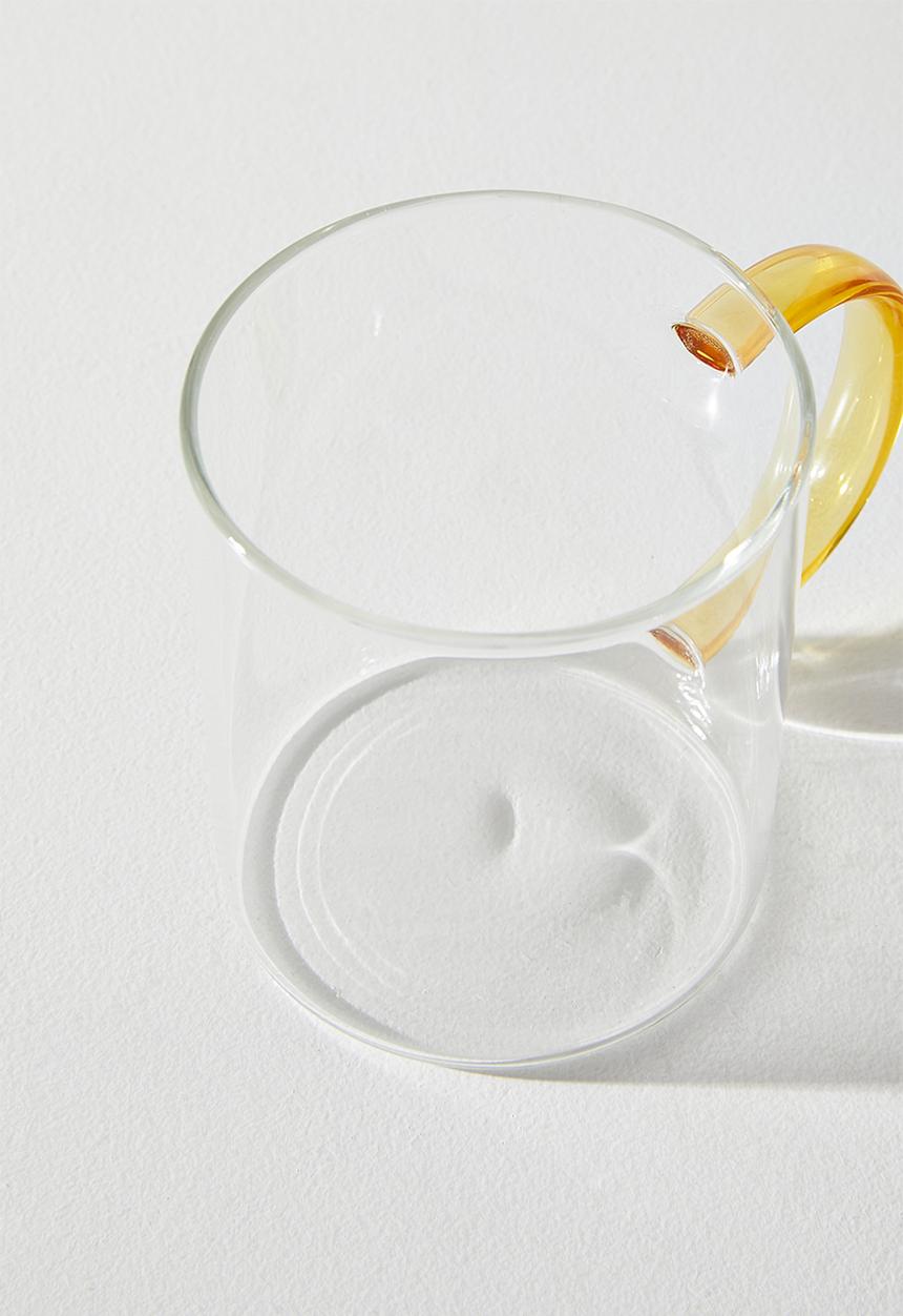 Excellent Houseware - Coffee Glass Mug with Yellow C Handle - 2pcs  400ml