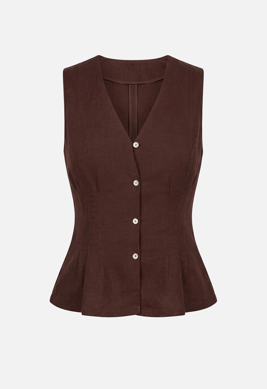 Forever New - Portia pleated linen top - chocolate