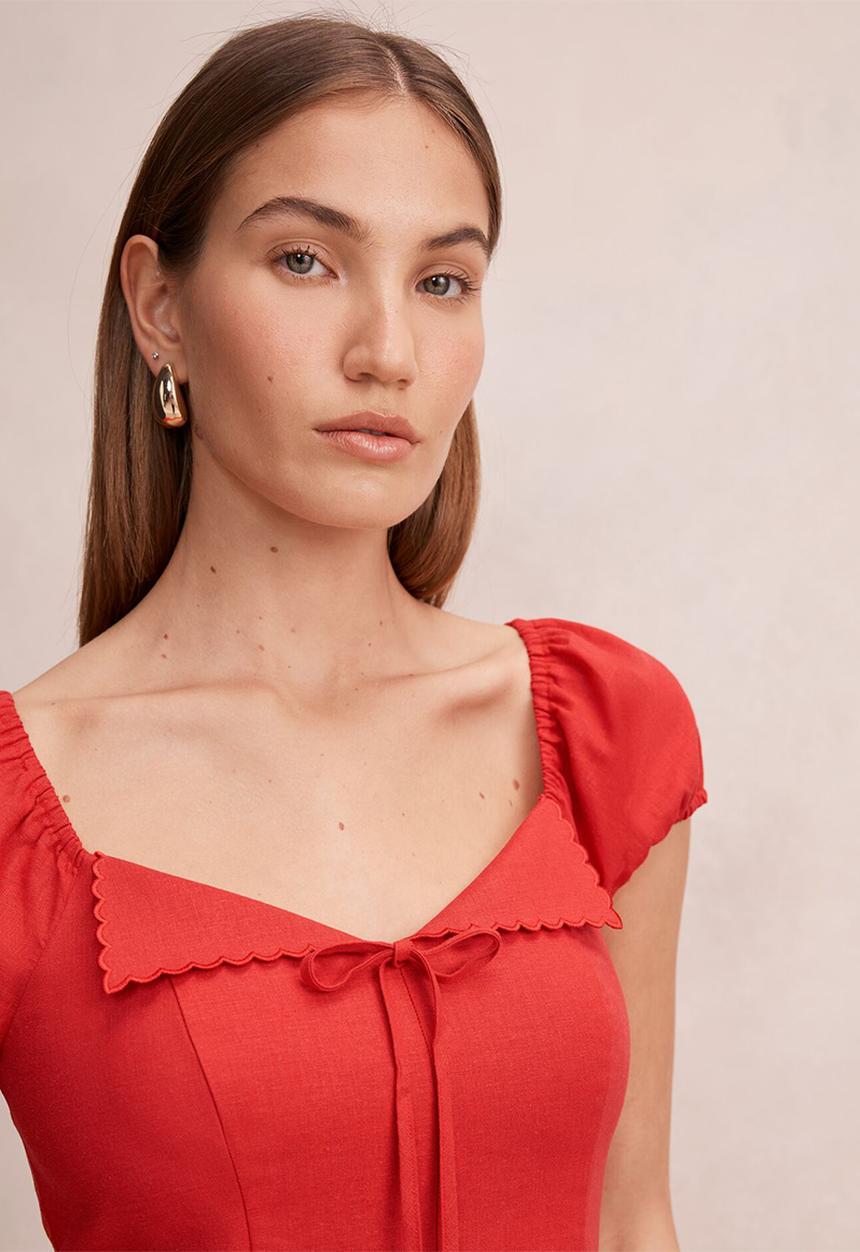 Forever New - Portia folded collar linen mini dress - racing red