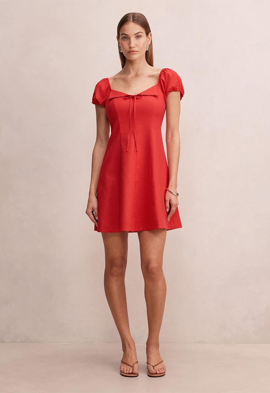 Forever New - Portia folded collar linen mini dress - racing red