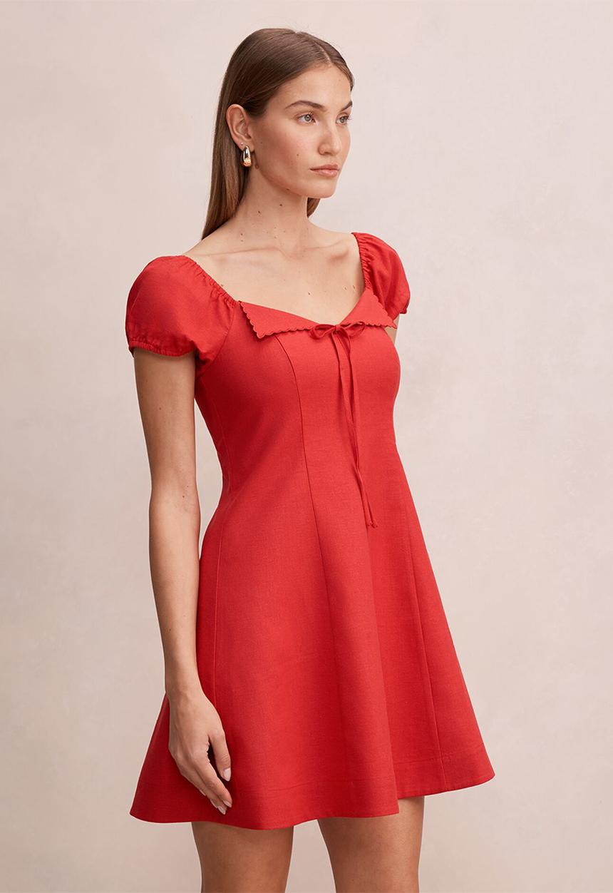 Forever New - Portia folded collar linen mini dress - racing red