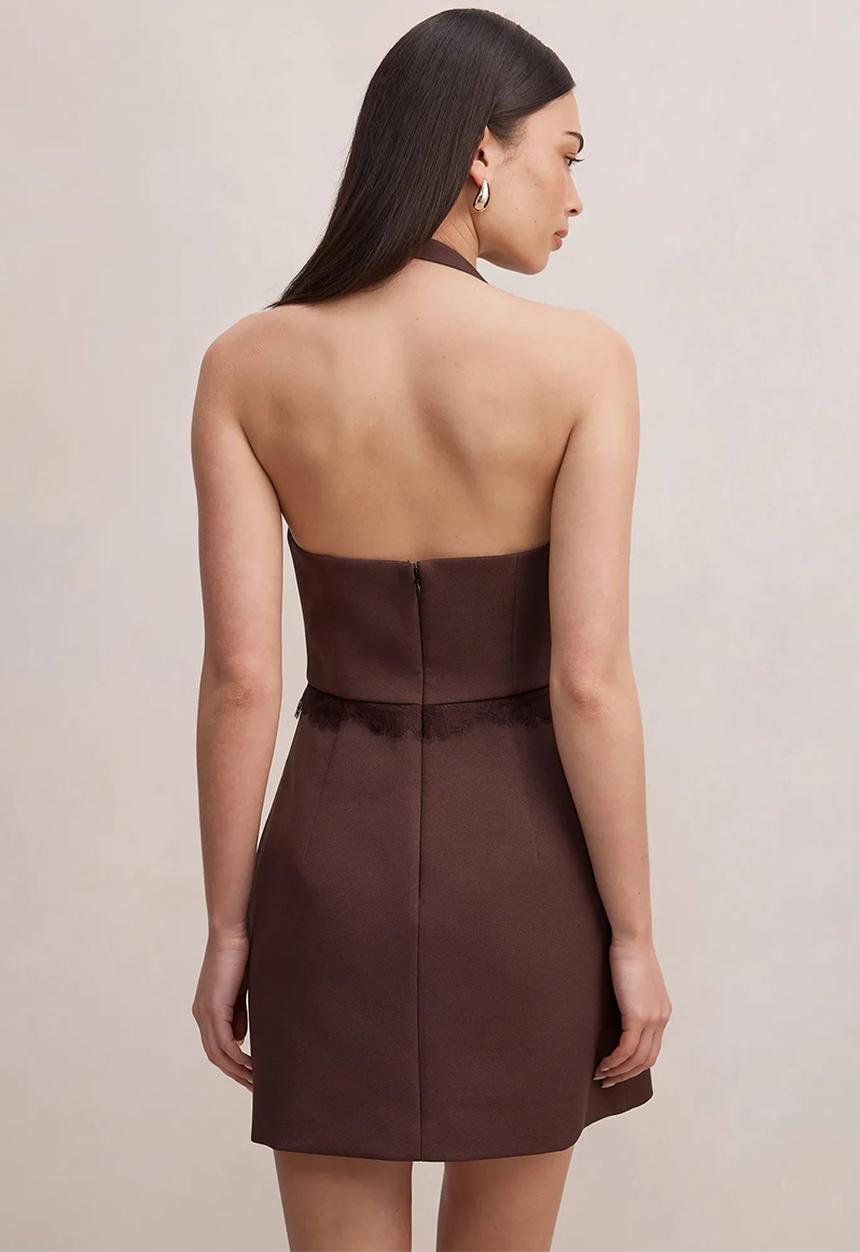 Forever New - Kobi lace halter mini dress - dark chocolate
