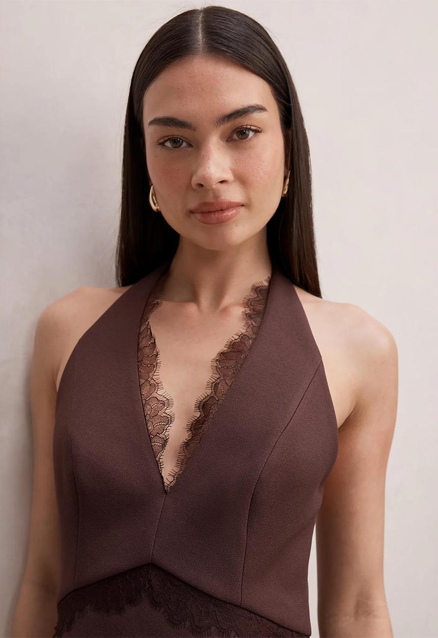 Forever New - Kobi lace halter mini dress - dark chocolate