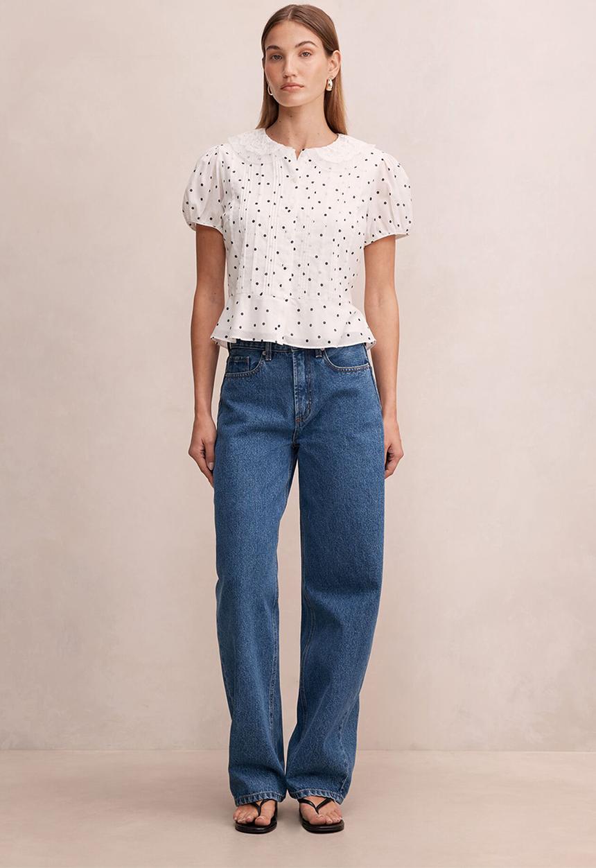 Forever New - Cece peplum blouse - navy findon spot