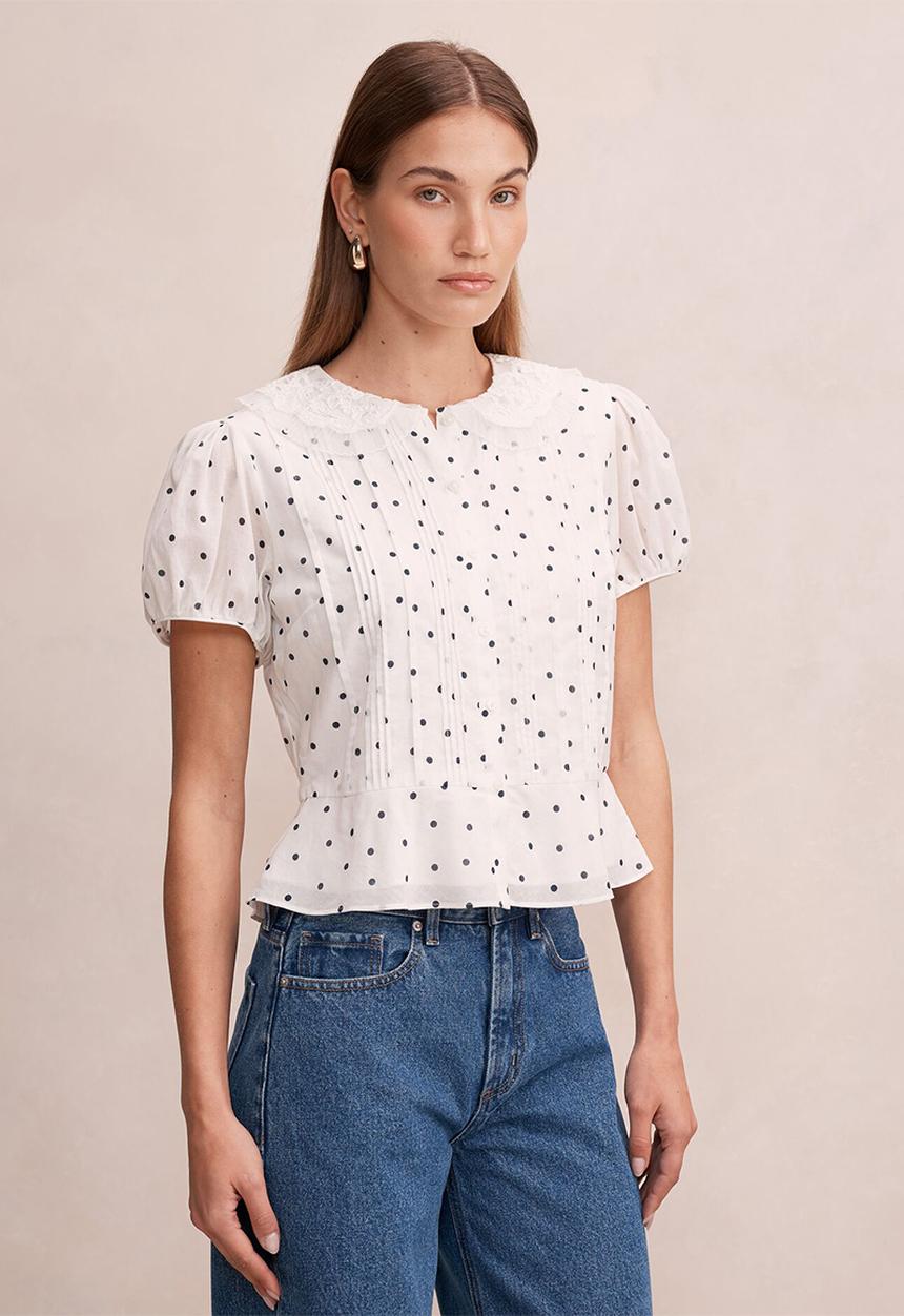 Forever New - Cece peplum blouse - navy findon spot