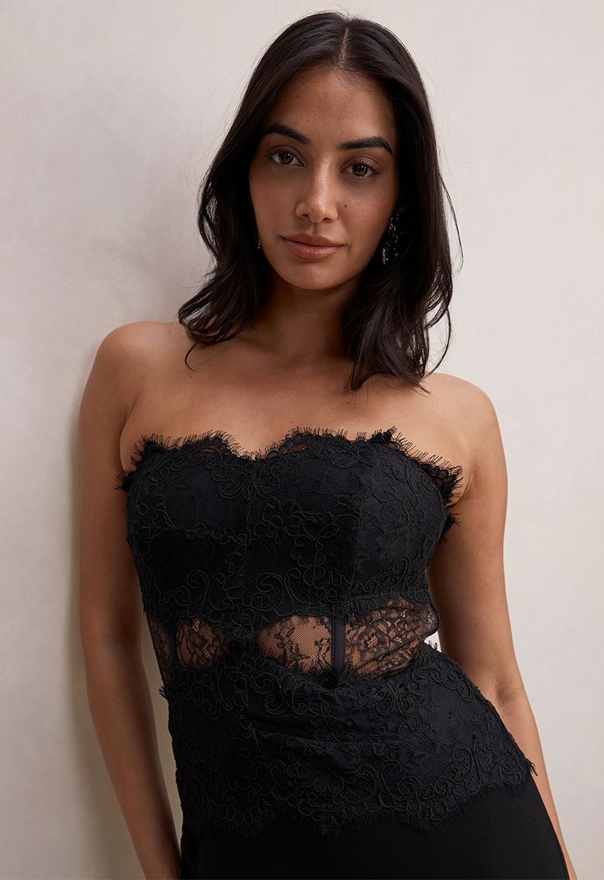 Forever New - Amity lace corset sheer maxi dress - black