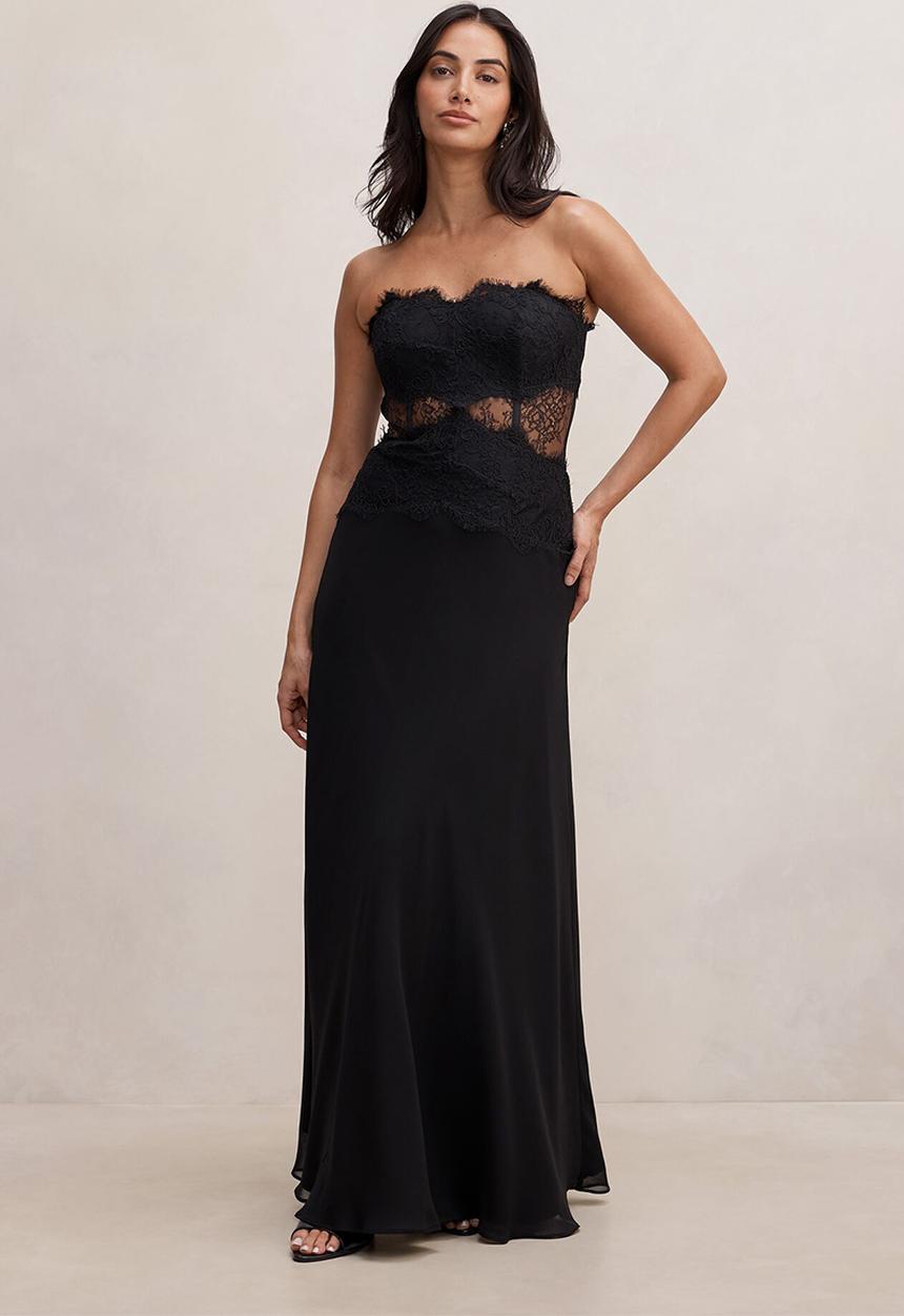 Forever New - Amity lace corset sheer maxi dress - black