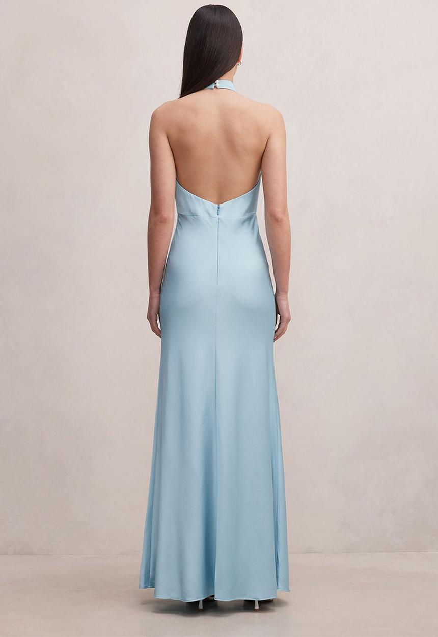 Forever New - Becca cowl halter satin dress in seafoam aqua