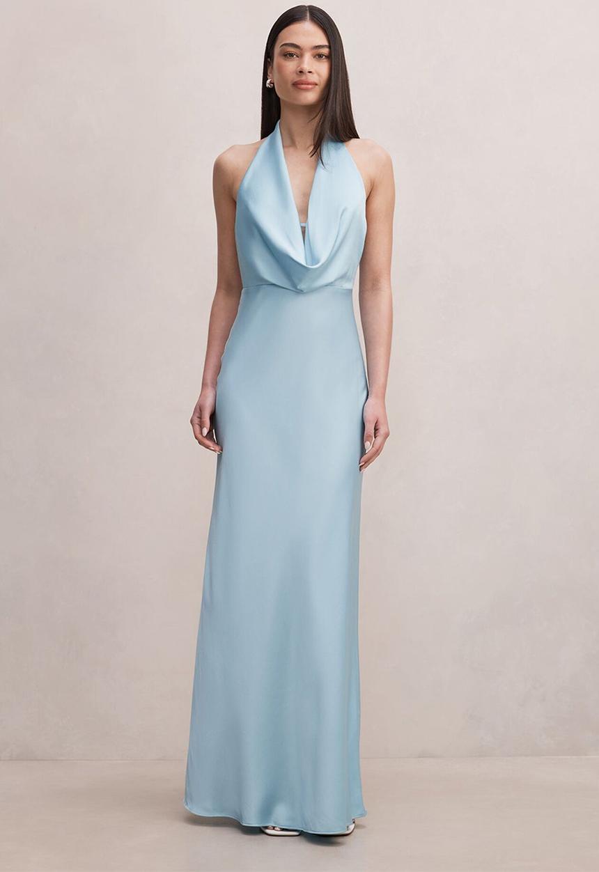Forever New - Becca cowl halter satin dress in seafoam aqua