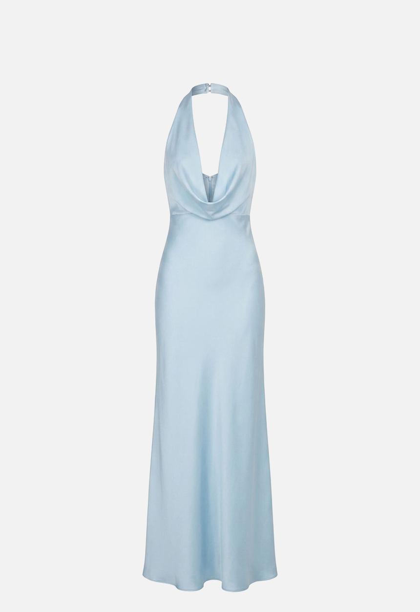 Forever New - Becca cowl halter satin dress in seafoam aqua