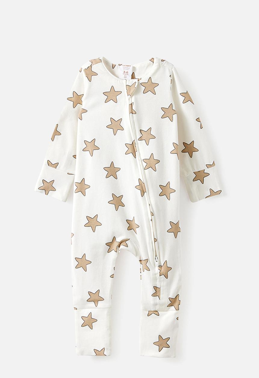 Cotton On - 2 Pack Growie Long Sleeve Zip Romper - Vanilla/Twinkly Stars & Vanilla/Gelato Trucks