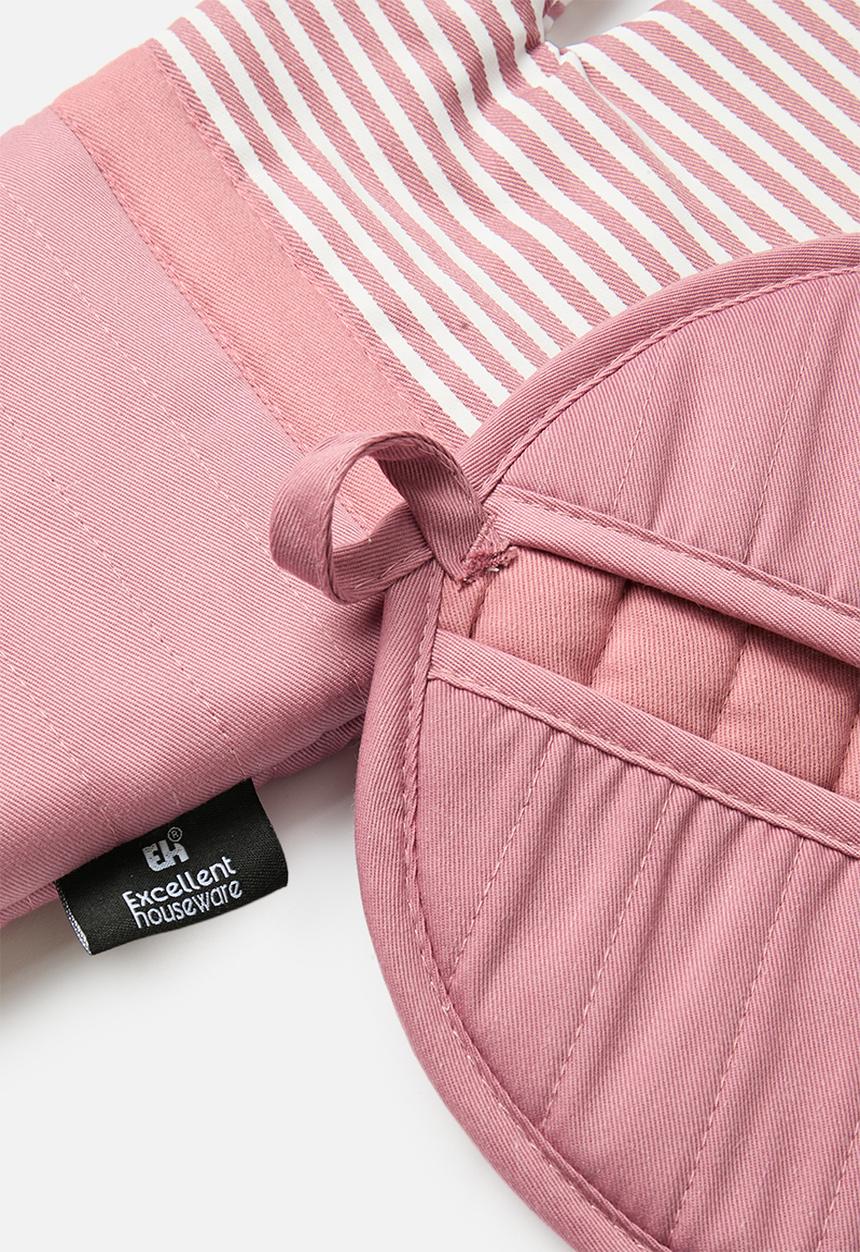 Excellent Houseware - Stripped Oven Mit Set - Pink