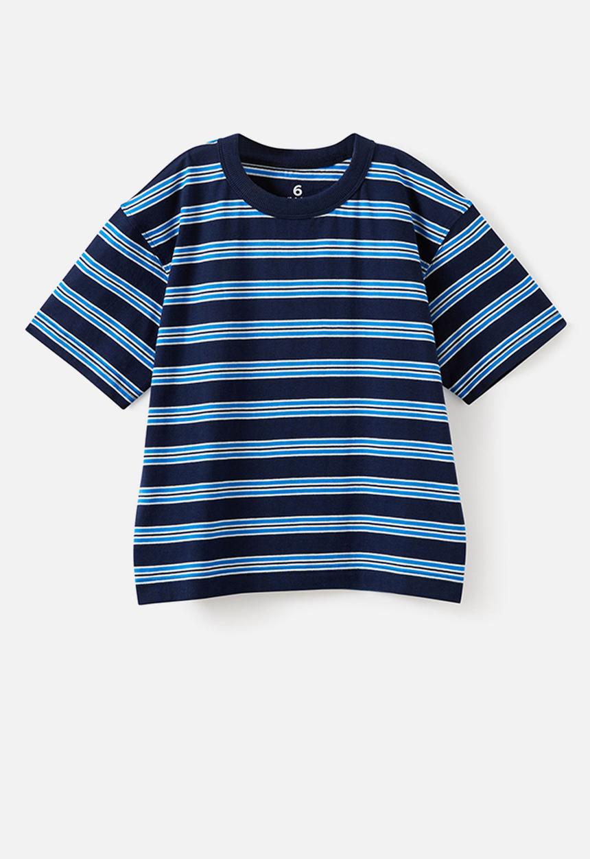Cotton On - 3 Pack Short Sleeve Essential Tee - Cloud Blue/ Vanilla/Squid Ink Stripe
