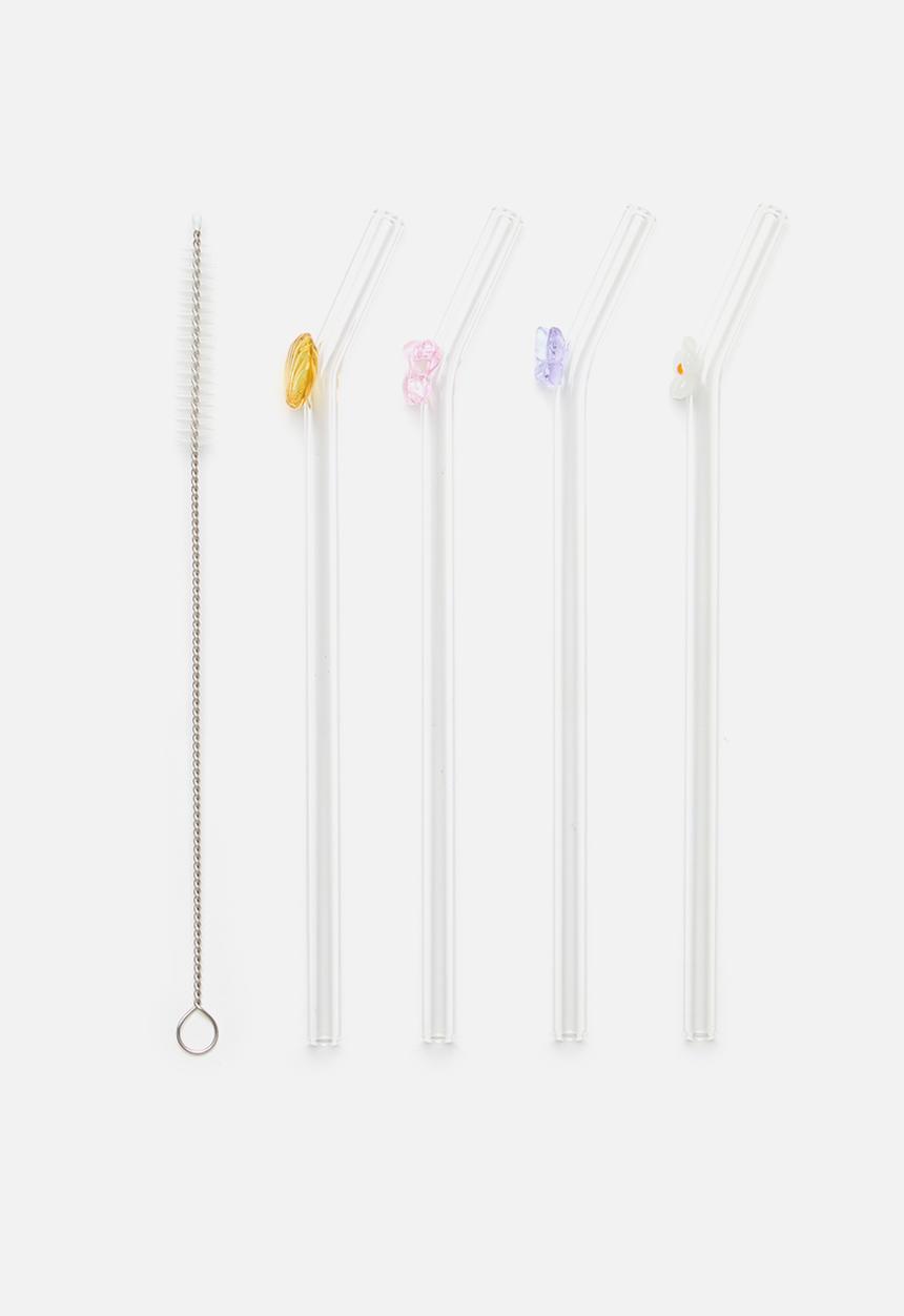 Excellent Houseware - Summer Sun Glass Drinking Straw Set - Ass designs 5pcs - 20cm