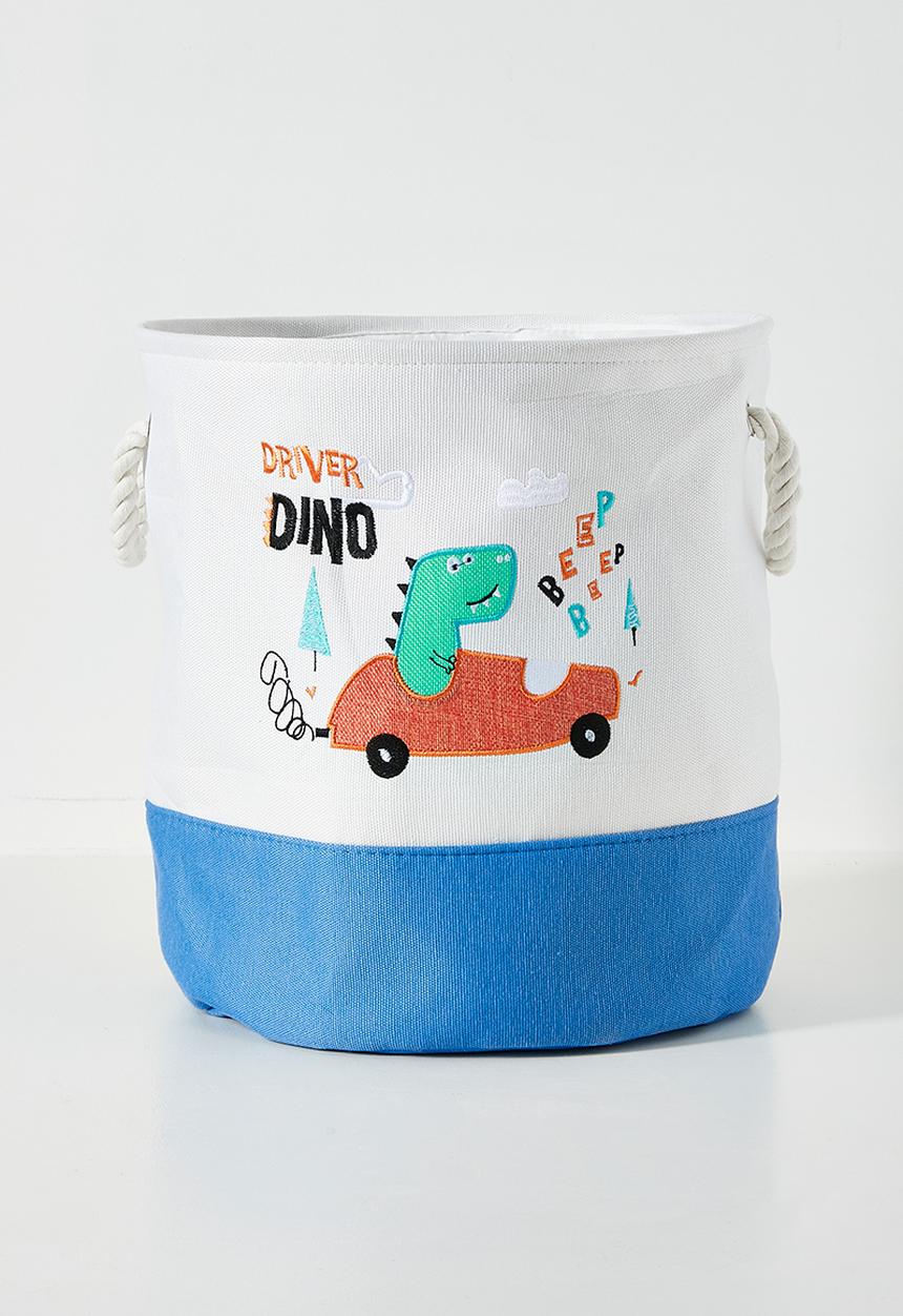 Pop Candy - Dino graphic canvas laundry bin - sand dune/blue