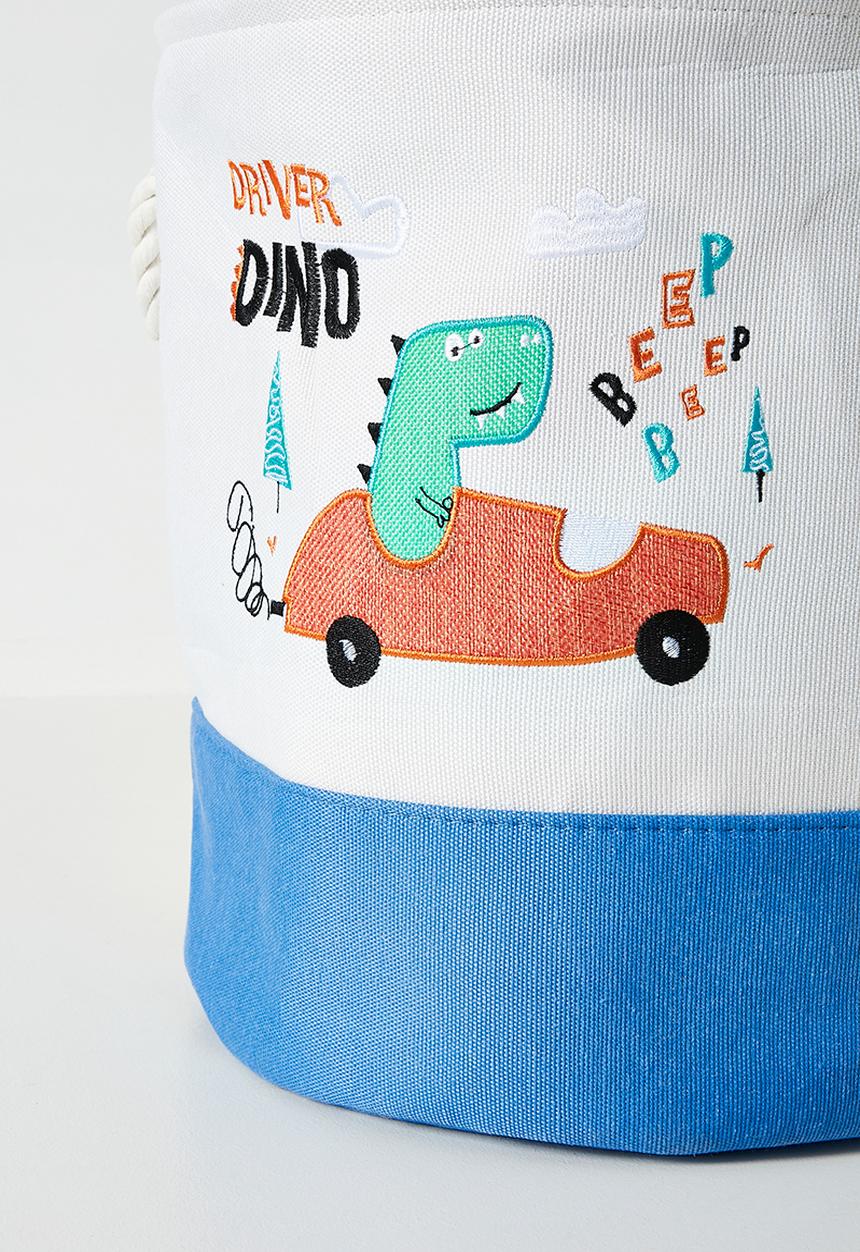 Pop Candy - Dino graphic canvas laundry bin - sand dune/blue