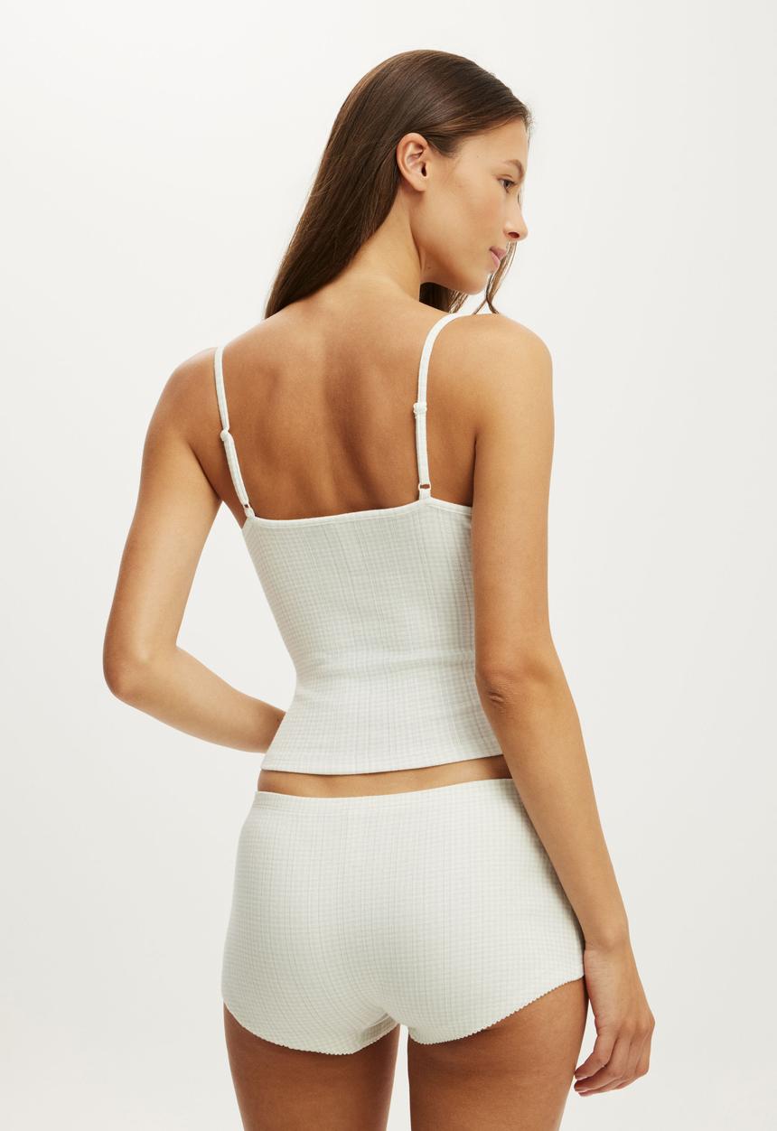 Cotton On - Dreamy Soft Pointelle Cami & Micro Short Set - Millie Micro Gingham Milky Matcha