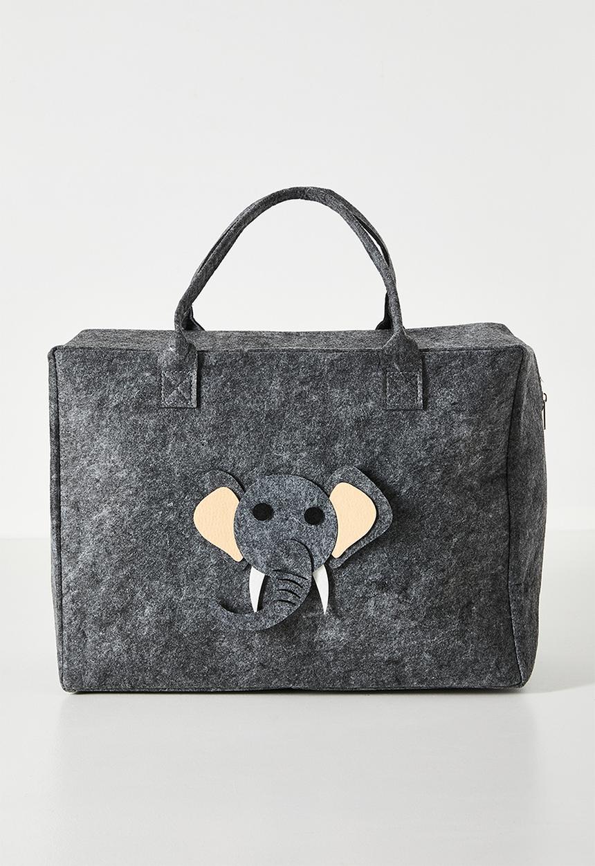 Pop Candy - Felt storage bag with elephant patch - grey